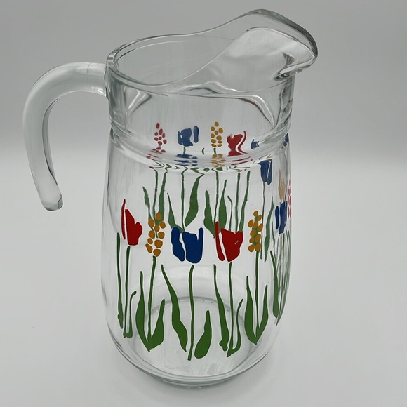 Vintage Arc France Mid Century Modern Tulip Design Glass Pitcher - Picture 6 of 7